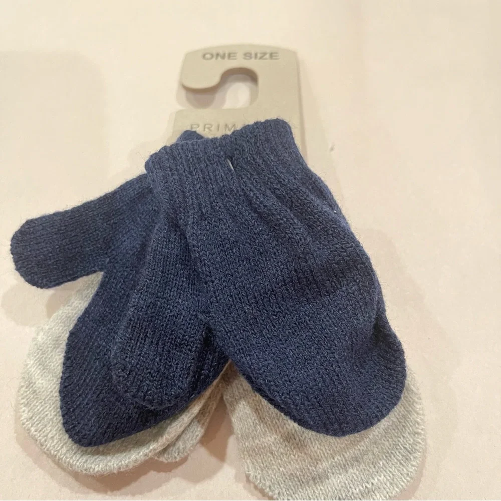 NWT!‎ Primark Baby Fine-knit Mittens Gray and Blue One Size